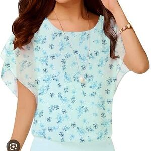 Neineiwu Green Floral Women’s Top Blouse Sz L‎